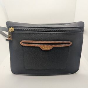 NWOT Lauren Ralph Lauren Black Nylon Waist/Belt Bag With Brown Trim